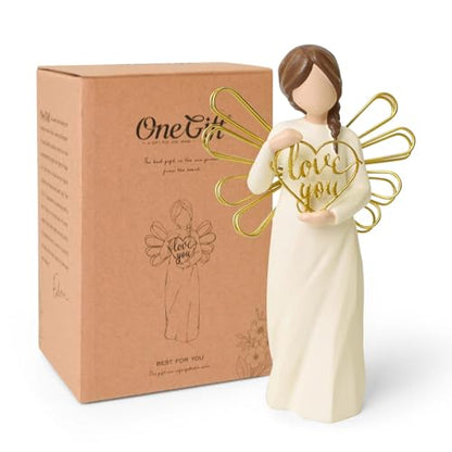 “Love You” Angel Figurine Holding Love Sign, 5.3" Hand-Painted Resin Statue | Perfect Sentimental Gift to Girlfriend, Boyfriend, Family Members, Wife, Husband, Sculpted Hand-Painted Figurine - style: Love you