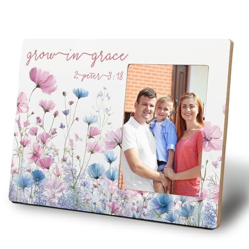 Spring Floral Christian Picture Frame 4x6,Christian Gifts for Women Girls,Grow in Grace Bible Verses Religous Decor Wall and Tabletop Display Photo Frames for Girls Kids Room Home Bedroom - color: Pastel Floral