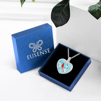 Eusense Cremation Jewelry for Ashes Urn Necklace to Put Ashes In 925 Sterling Silver Memorial Pendant Heart Urn Necklaces for Ashes Necklace for Women Men - style: G-Red Cardinal Urn Necklace-Turquoise