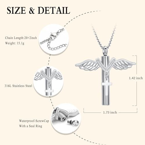 Oinsi Black Cross Urn Necklace For Ashes Of Loved Ones With Birthstone Always In My Heart Cremation Jewelry Keepsake Pendant Women Men - color: Z-Silver