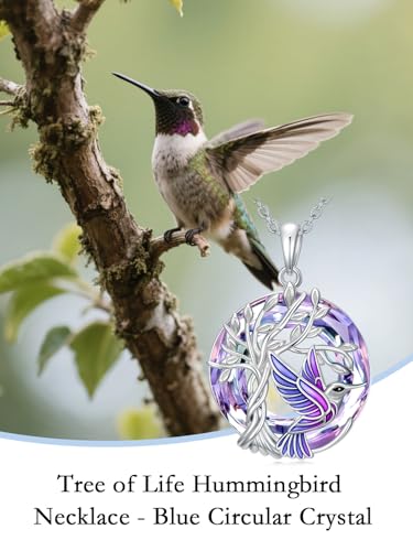 TOUPOP Butterfly Necklace for Women 925 Sterling Silver Tree of Life Butterflies Dragonfly Hummingbird Pendant Necklaces Crystal Jewelry Anniversary Christmas Birthday Gift for Her - color: Hummingbird Purple
