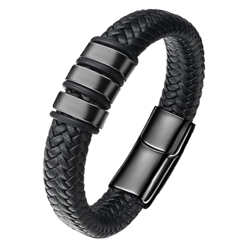 Cremation Jewelry Urn Bracelet for Ashes for Men Women Keepsake Memorial Cuff Bangle Braided Leather Wristband Bracelet for Loved One - color: Black-20cm