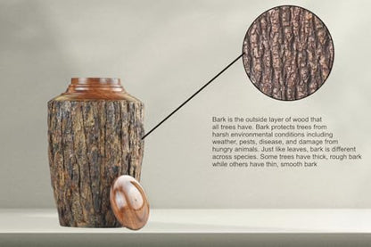 Medium Cremation Urn for Adult Ashes – 200 cu in – Rustic Rosewood Bark Wooden Memorial Urn – Handcrafted Funeral Jar for Human Ashes(Large) - size: large(200cu/in)