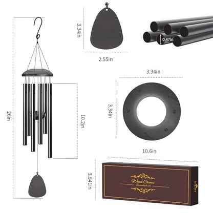 Wind Chimes Outdoor - 6 Tubes 26" Memorial Garden Chime, Retirement & Sympathy Gift for Patio Yard Decoration, Retired Gift for Mom Women Grandma Neighbors Black