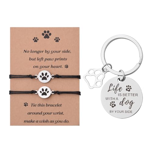 Sisadodo Rainbow Bridge Dog Memorial Gifts for Loss of Dogs Cats Rainbow Bridge Bracelet Keychains Paw Crystal Sun Catcher - color: Keychain Bracelet and Card