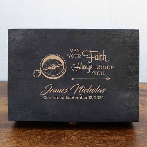 Baptism Gift for Boys & Girls, Personalized Wooden Memory Box | Add name & date. Holds photos, rosary & candle; a gift from godparents or grandparents. 12 designs, 4 sizes & 4 finishes. - style: 2. Baptism Designs