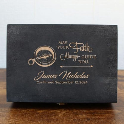 Baptism Gift for Boys & Girls, Personalized Wooden Memory Box | Add name & date. Holds photos, rosary & candle; a gift from godparents or grandparents. 12 designs, 4 sizes & 4 finishes. - style: 2. Baptism Designs
