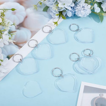 200pcs Heart Acrylic Photo Frame Keychain Charm Small Clear Photo Insert Keychain with Split Ring Picture Frame Keyring Blank Frame Key Holder Pendants for Family Lovers Friends