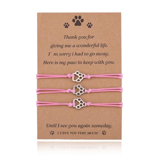 Pet Memorial Gifts Bracelets for Loss of Dog Cat Symapthy Gift for Dog Cat Lovers Passing Away Gifts Paw Print Bracelet - color: Pink