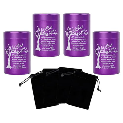 Small Urns for Ashes - Set of 4，2.7 inch Aluminium Mini Urns, Cremation Urns for Human Ashes, Ashes Holder, Small Keepsake urns-A Limb has Fallen from The Family Tree, Purple - size: Tree-Purple