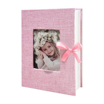 Photo Album 4x6 100 Pockets, Slip-in Picture Albums, Linen Cover Top Loader Vertical Pockets Albums for Baby, Kids Boy Girls, Wedding, Family, Anniversary, Pink - color: Pink, size: 100 Pockets white Bandage
