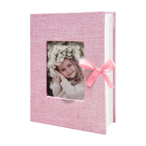 Photo Album 4x6 100 Pockets, Slip-in Picture Albums, Linen Cover Top Loader Vertical Pockets Albums for Baby, Kids Boy Girls, Wedding, Family, Anniversary, Pink - color: Pink, size: 100 Pockets white Bandage