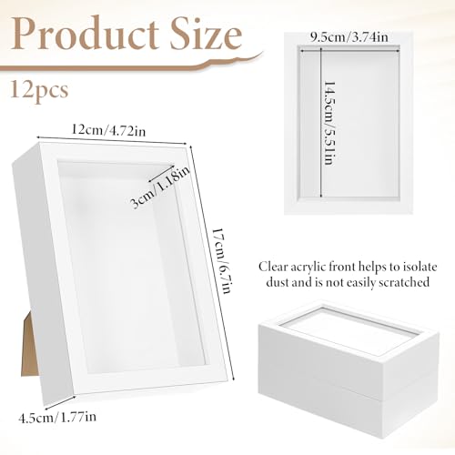 SHENLIU 12 Pack 4 x 6 Inches Shadow Box Frame, Small Wood Frame Memory Display Cases,1.2in Depth Picture Frames Case for Dried Flowers, DIY Craft, Memorabilia, Medals and Photos, White