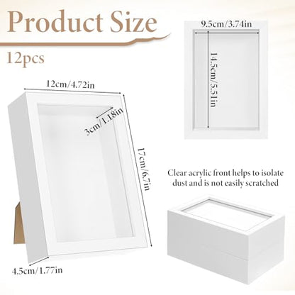 SHENLIU 12 Pack 4 x 6 Inches Shadow Box Frame, Small Wood Frame Memory Display Cases,1.2in Depth Picture Frames Case for Dried Flowers, DIY Craft, Memorabilia, Medals and Photos, White