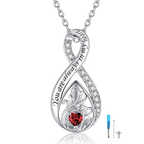 Sterling Silver Urn Necklace for Ashes for Women: Infinity Cremation Jewelry for Women - Ashes Keepsake Pendant Memorial Jewelry Gifts for A Loss of Loved Ones - color: Ruby