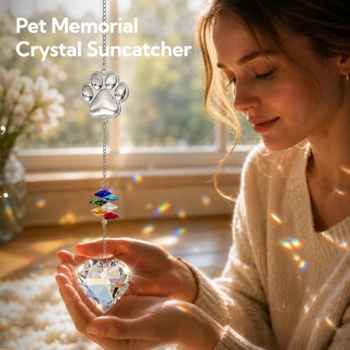 Pet Memorial Gifts for Dogs Cat-Dog Memorial Gifts for Loss of Dog Sympathy | Rainbow Bridge Heart Shape Crystal Suncatcher, Pet Remembrance Ornament in Memory of Puppy, Thoughtful Passing Away Keepsake