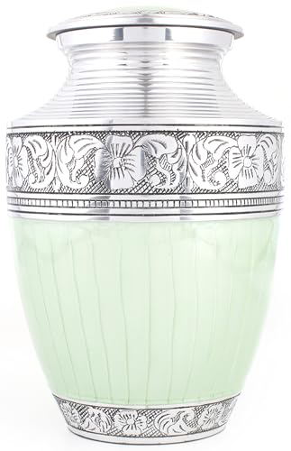 Alpha Living Home Cremation Urn for Human Ashes, Green & Silver - color: Green Silver, size: Hand Engraved