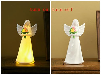 ADAVAS.Y&G Lighted Angel Figurine with Flowers – Ceramic Angel Night Light – LED Memorial Angel Statue – Christian Gift for Women, Mom, Grandma, Sympathy or Mother’s Day - color: Green