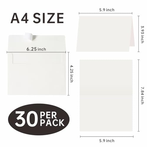 A4 Envelopes 4x6 70 Pack, White Self Seal for Classic Wedding & Mailings - color: Cream White, size: 30 Pack A4 (4.72x6.50in) Cards and Envelopes