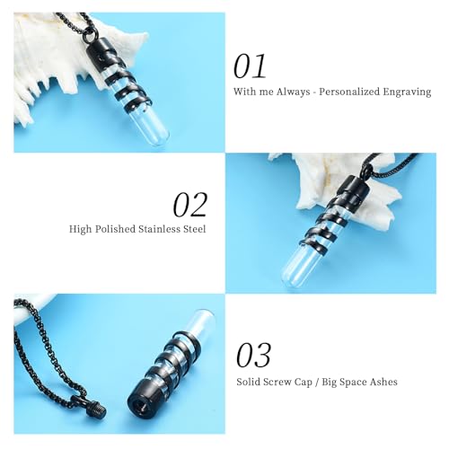 Oinsi Clear Glass Tube Cremation Urn Jewelry Ashes Holder Necklace Keepsake Memorial Pendant Including Box/Fill Kits - color: Customize-Text / Image