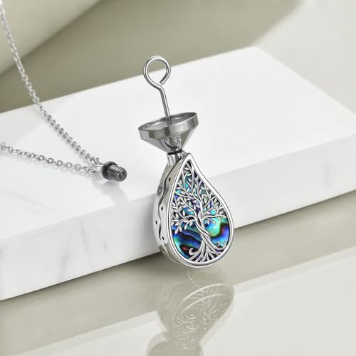 URONE Urn Necklaces for Ashes 925 Sterling Silver Abalone Shell Tree of Life Cremation Jewelry for Ashes Memory Jewelry for Women Men - style: Teardrop Tree