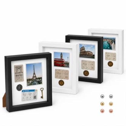 4 Pack Shadow Box Frame Display Cases, 8"x 8" Wood Deep Black Handicrafts Shadowbox Picture Frame for Flowers Jersey Baby Wedding Dress (Black&White) - color: Black&white, size: 8X8
