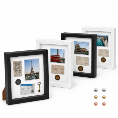 4 Pack Shadow Box Frame Display Cases, 8"x 8" Wood Deep Black Handicrafts Shadowbox Picture Frame for Flowers Jersey Baby Wedding Dress (Black&White) - color: Black&white, size: 8X8