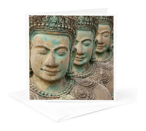 3dRose Cambodia, Siem Reap. Carved statues at Buddhist temple. 1 Greeting Card with envelope - size: 5.5”