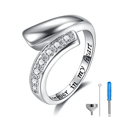 Sterling Silver Urn Ring for Ashes: Women Cubic Zirconia Ash Ring Memorial Cremation Jewelry Bereavement Keepsakes Gift for Loss of a Loved One
