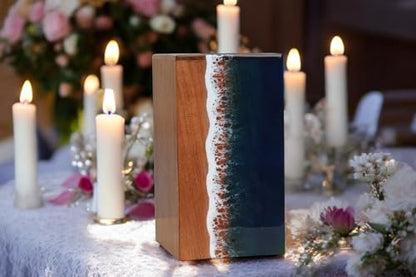 small ocean Wooden Resin Urn | Unique ern | Modern ashes box | Urns For Human Ashes | adult male urn - size: X-Small