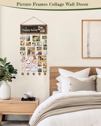 Bikoney Picture Frames Collage Photo Hanging Display with Chalkboard | Rustic Wood Polaroid Board with 30 Clips, Multi Photo Hanging Display, Carbonized Black Finish, Easy Wall Mount - color: Carbonized Black, size: 1-Pack