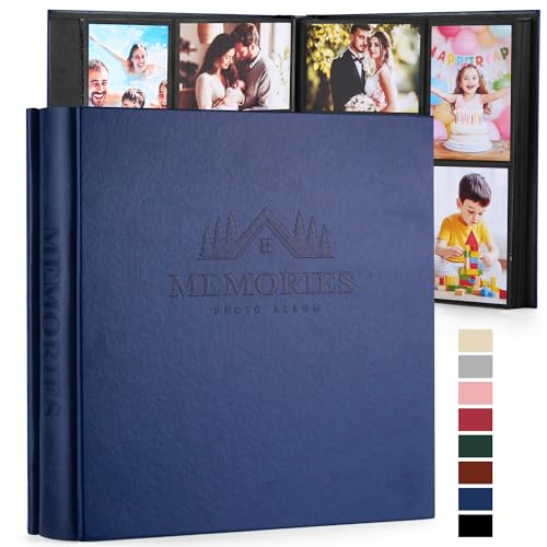 DazSpirit 4x6 Photo Album, 600 Pockets, Leather Cover, Slip-In Pages | Embossed Leather Cover, Extra-Large Memory Book for Wedding, Baby, Anniversary and Family Photos, Dark Blue - color: Dark Blue
