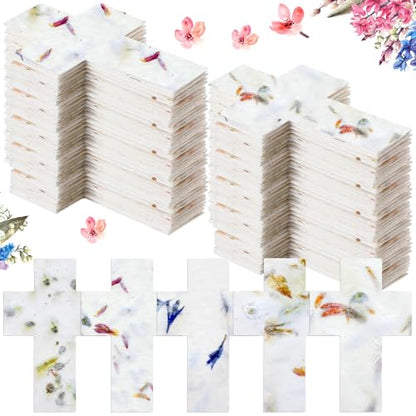 Dunzoom 100 Pcs Handmade Wildflower Seed Paper Tags,Cross Shape - style: Cross Shape