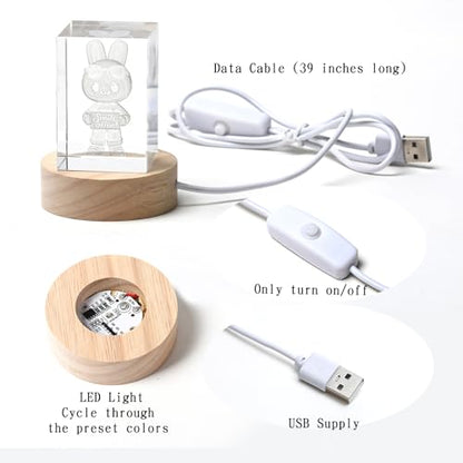 Crystal Ball Night Light, 3D Easter Bunny Crystal Ball Decor, Laser Engraved Glass Sphere with Wooden Base, USB LED Night Light for Bedroom Desk - size: 3D Smile Bunny