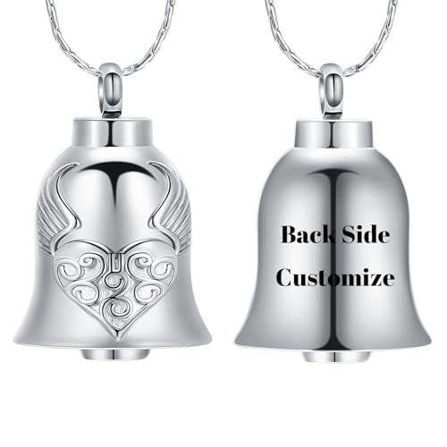 constantlife Cremation Jewelry for Ashes Angel Wing Heart Bell Urn Necklace Memorial Pendant Loved Ones Ash Holder Keepsake Gift for Women Men - color: Customize