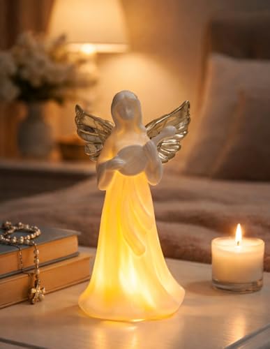 ADAVAS.Y&G Angel Night Light, Christian Gift for Women, Porcelain Angel Figurine with Warm LED Glow, Prayer & Comfort Gift for Mom Daughter Friend, Bedside Home Decor 7" H - color: Bronze
