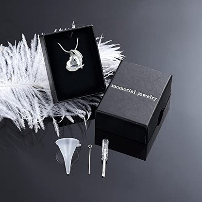 Heart Crystal Cremation Urn Necklace for Ashes, Stainless Steel Cremation Jewelry for Ashes Memorial Pendant Ashes Urn Necklace with Engraving and Filling Kit - color: White Crystal