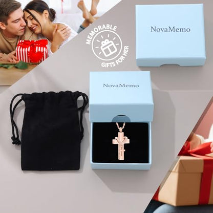 Cross Urn Necklace for Ashes Cremation Jewelry with Mini Keepsake Engraved Memorial Ash Pendant for Loved Ones Sympathy Gift - With Me Always - color: Rose Gold-With Me Always