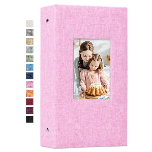 Vienrose 4x6 Photo Album,300 Pockets,Linen Cover with Window,Pink | Linen Hardcover, Slip In Photo Book, Family Memory Album, Travel Keepsake - color: Pink, size: 300 Pocket