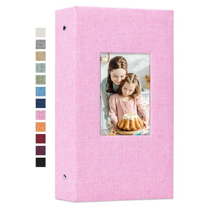 Vienrose 4x6 Photo Album,300 Pockets,Linen Cover with Window,Pink | Linen Hardcover, Slip In Photo Book, Family Memory Album, Travel Keepsake - color: Pink, size: 300 Pocket