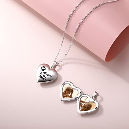 Personalized Heart Locket Necklace for Women with Picture Custom Inside Engraved Text Silver/Gold/Rose Gold Photo Locket Stainless Steel Memorial Gifts for Mom Daughter Grandmother - color: D1: Always in my heart (Silver)