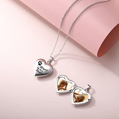 Personalized Heart Locket Necklace for Women with Picture Custom Inside Engraved Text Silver/Gold/Rose Gold Photo Locket Stainless Steel Memorial Gifts for Mom Daughter Grandmother - color: D1: Always in my heart (Silver)