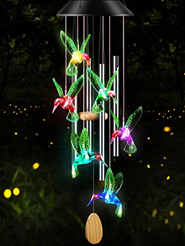 DesGully Wind Chimes,Hummingbird Solar Wind Chimes for Outside,Aluminum Tubes Memorial Wind Bell for Garden/Patio Decor Thanksgiving Gifts for Mom, Wife, Grandma Neighbors(25 Inch Deep Tone) - color: Green Hummingbird (Tube)