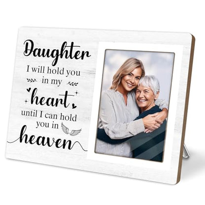 Memorial Photo Frame, Sympathy Gifts for Loss of Daughter, in My Heart, in Loving Memory Wooden Picture Frame,Passed Away Condolence Gifts for Loss of Daughter (White-Daughter 4 x 6 Photo)