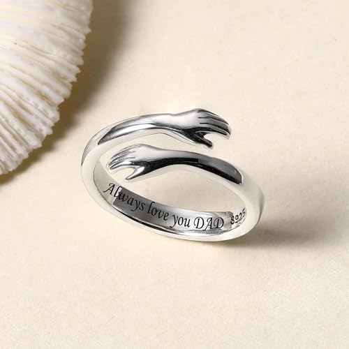 LOVECOM S925 Sterling Silver Hug Rings for Women Teen Girls Mother Daughter - color: Always love you DAD, size: US Size 7