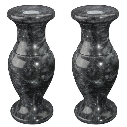 Natural Marble Cemetery Vase, Marble Flower Vases with Draining Holes for Home Tabletop, Cemetery Flowers, Memorial Grave Decorations (2Pcs, Black-9inches)