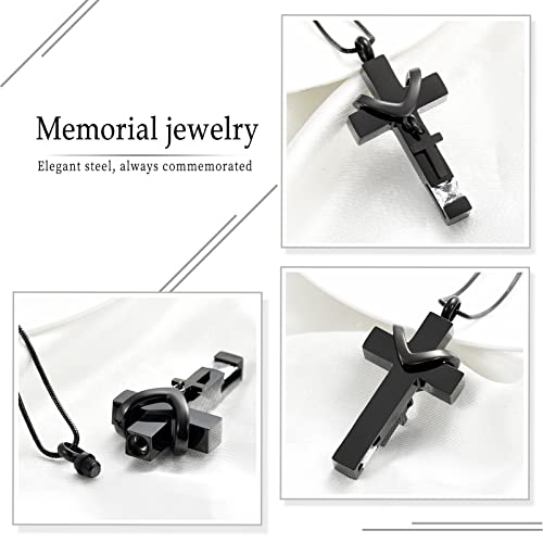 Forever in My Heart Birthstone Personalized Double Cross Urn Pendant Cremation Jewelry for Ashes Cross Ashes Keepsake - color: White