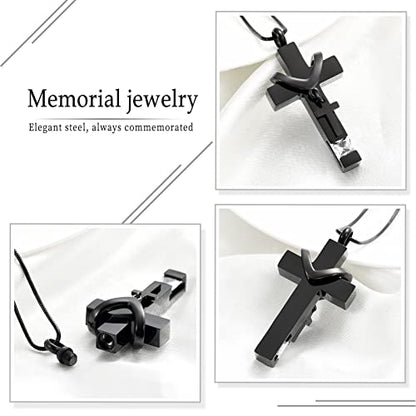 Forever in My Heart Birthstone Personalized Double Cross Urn Pendant Cremation Jewelry for Ashes Cross Ashes Keepsake - color: White