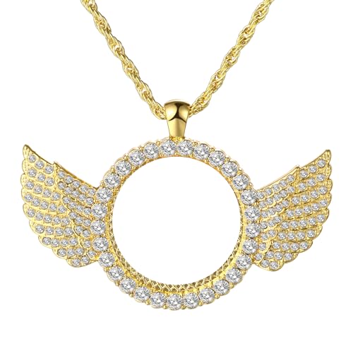OIDEA Personalized Photo Picture Necklace: Shiny Rhinestones Angel Wings Locket Pendant Chain Necklaces Memorial Jewelry Gifts - color: 1. gold tone