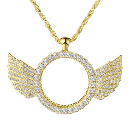 OIDEA Personalized Photo Picture Necklace: Shiny Rhinestones Angel Wings Locket Pendant Chain Necklaces Memorial Jewelry Gifts - color: 1. gold tone